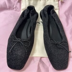 Lanvin Black Glitter Flats with Bow